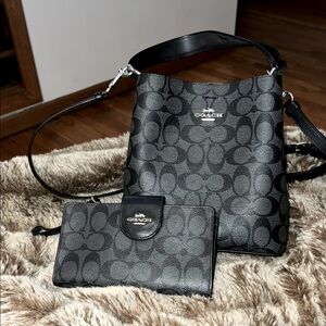 Black Coach crossbody/shoulder purse with matching Black Coach Wallet